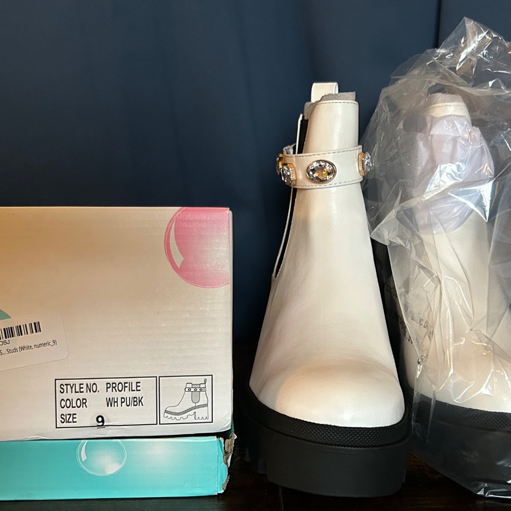 Soda Lug Sole Mid Heel Chelsea Fashion Ankle Bootie with Gleaming Studs - Picture 3 of 4